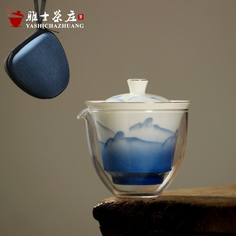 陶瓷手繪蓋碗便攜創意內置過濾茶碗快客杯日式簡約戶外旅行茶具杯