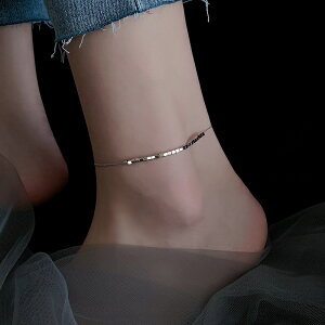 925純銀方塊腳鏈女生2021新款潮ins小眾設計高級感性感足鏈腳踝鏈