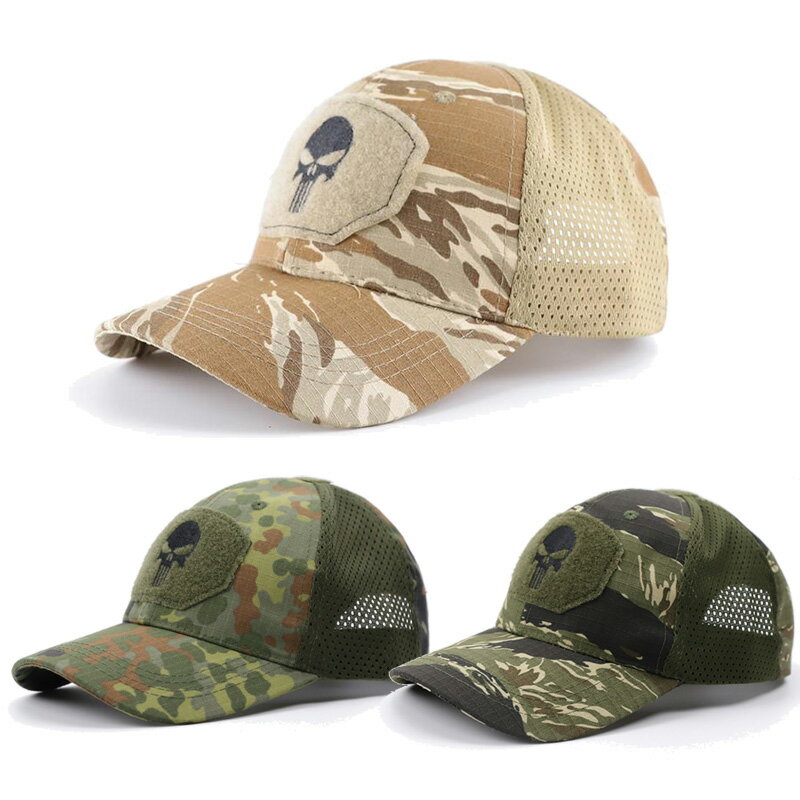 新款虎斑迷彩棒球帽 海豹懲罰者戰術帽 戶外野營遮陽帽刺繡網格帽