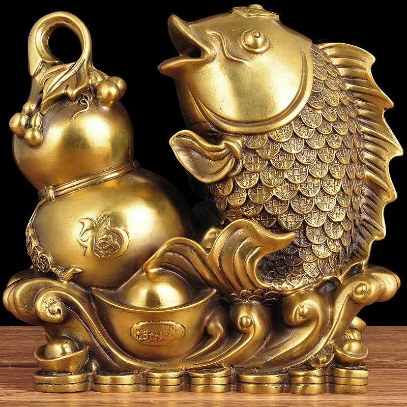 福祿有餘擺件純銅葫蘆魚工藝品賀壽祝壽禮品客廳擺設喬遷新居禮物