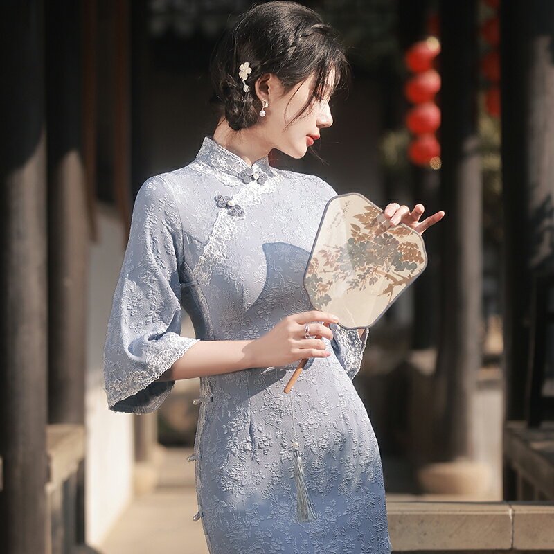 改良旗袍2022年新款純欲風古法倒大袖年輕款少女復古蝕骨連衣裙夏