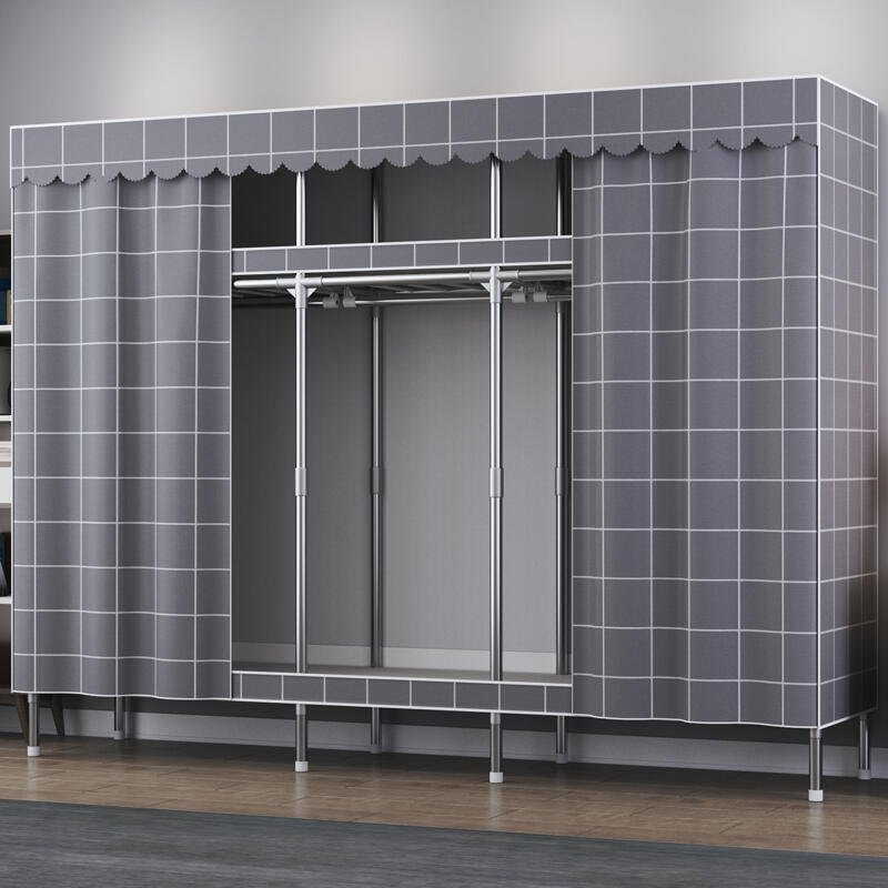 衣櫃家用臥室簡易布衣櫃全鋼架加粗加厚鋼管組裝現代簡約出租房用