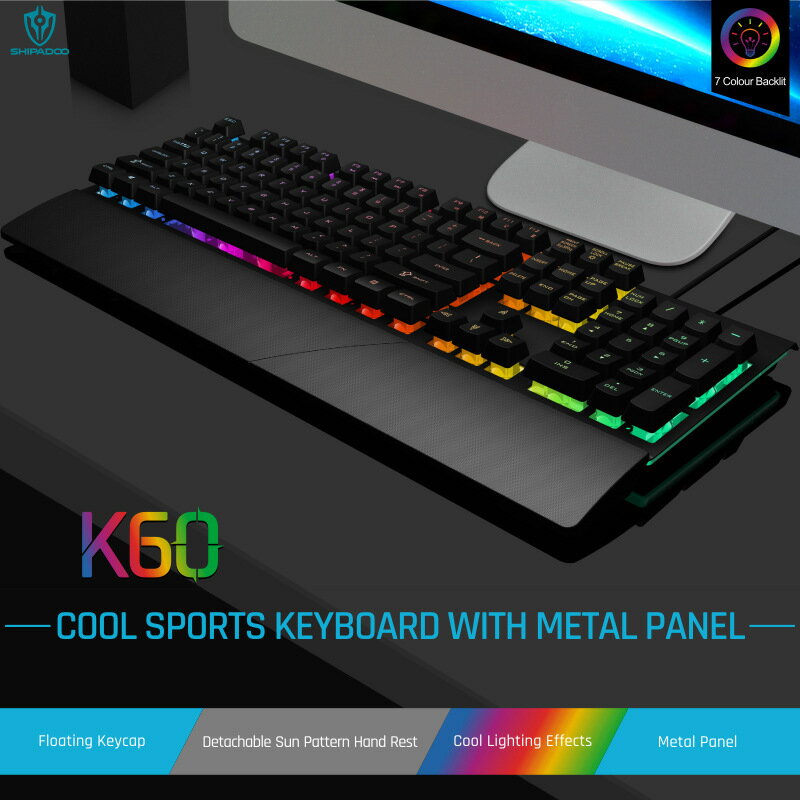GK60金屬遊戲發光手託鍵盤可拆卸機械手感有線電腦發光鍵盤