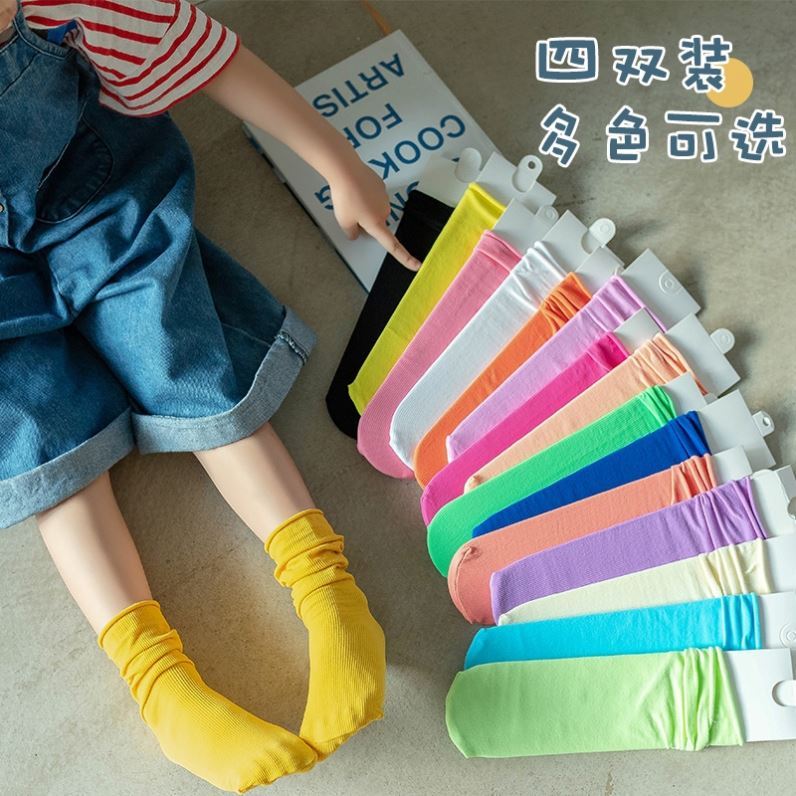兒童襪子夏季薄款冰冰襪男女童透氣襪糖果色堆堆襪1-3-5-7-9-12歲