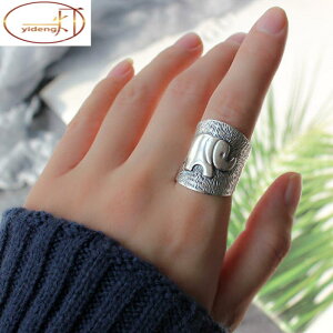 99足銀泰銀復古做舊泰國清邁文藝象戒指男女寬版開口指環純