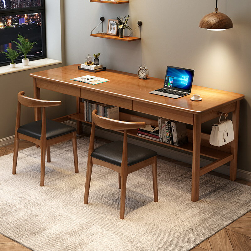 電腦桌 電腦椅 實木書桌加長版長條桌子家用辦公電腦學習會議桌雙三人寫字桌電競