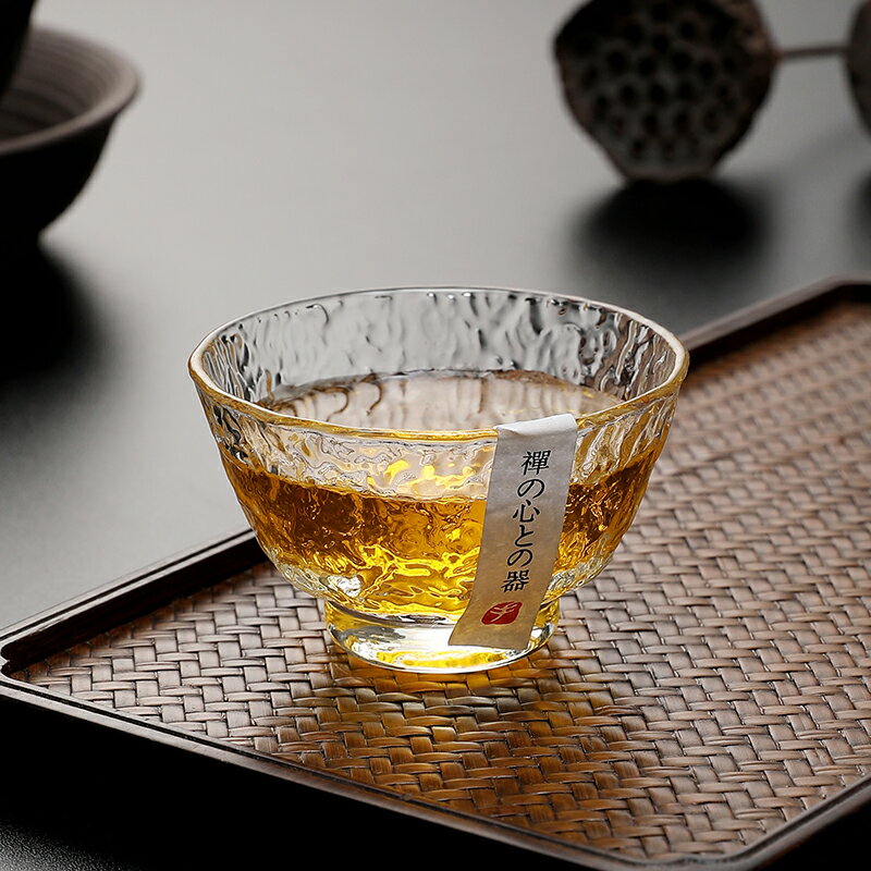 錘紋玻璃小茶杯品茗杯日式高檔加厚耐熱功夫小杯子個人單杯主人杯