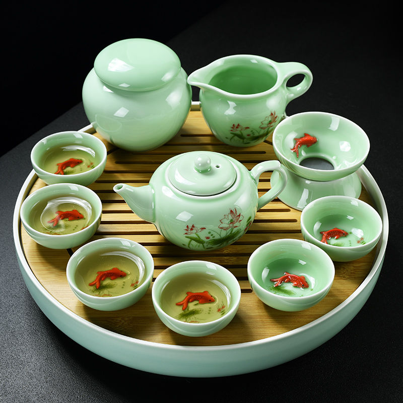 茶具套裝家用簡約功夫茶杯整套青瓷陶瓷茶壺茶道茶海茶盤泡茶套組