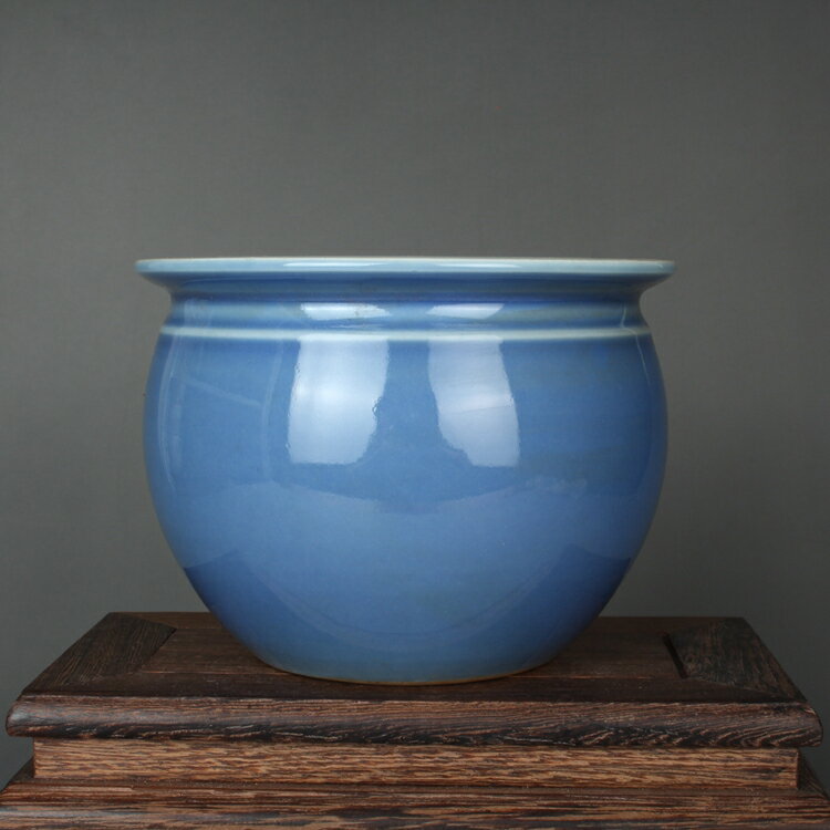 晚清民國民窯天藍釉小缸罐古玩古董陶瓷器仿古老貨收藏品手工擺件