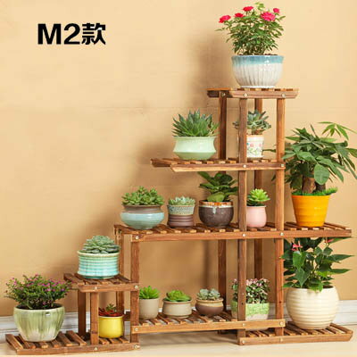 【M2基本款花架(無加固卡扣)-120*25*95cm-1套/組】松木炭燒落地多層花架子-5170860-1