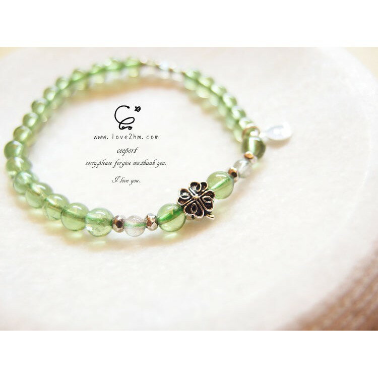 四葉幸運草/綠磷灰石/拉長石/水晶手鍊/925純銀/[晶晶工坊-love2hm] 1
