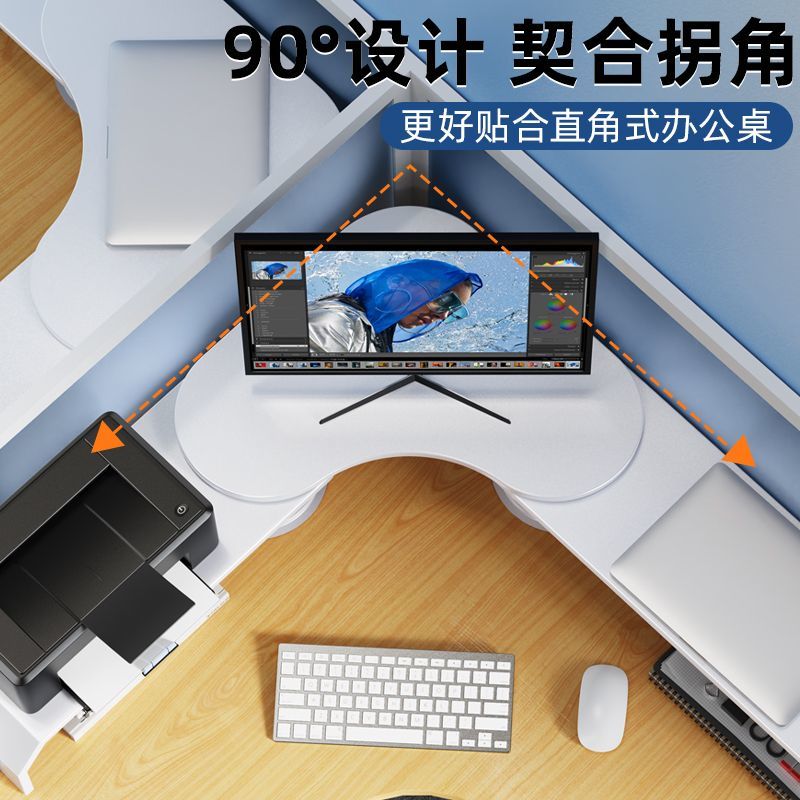 三機位顯示器增高支架可旋轉臺式機筆記本辦公桌面三角收納置物架