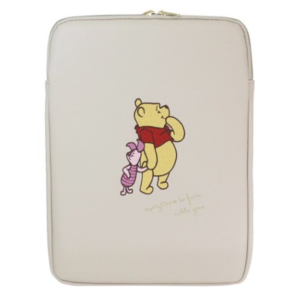 【震撼精品百貨】Winnie the Pooh 小熊維尼~日本DISNEY迪士尼小熊維尼11吋皮質平板收納包-灰牽手*63334