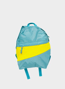 荷蘭 Susan Bijl 防潑水超輕量可摺疊收納背包 #M (蔚藍色/螢光黃)
