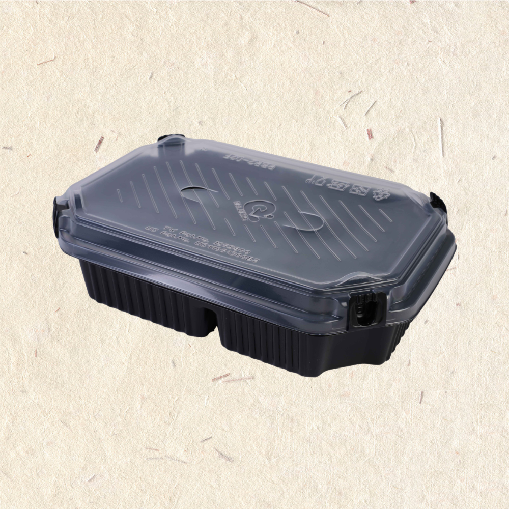 RELOCKS RBR2-01 PP蓋 二格自扣餐盒 正方形餐盒 黑色塑膠餐盒 可微波餐盒 外帶餐盒 一次性餐盒 免洗餐具  環保餐盒 RBR2 1