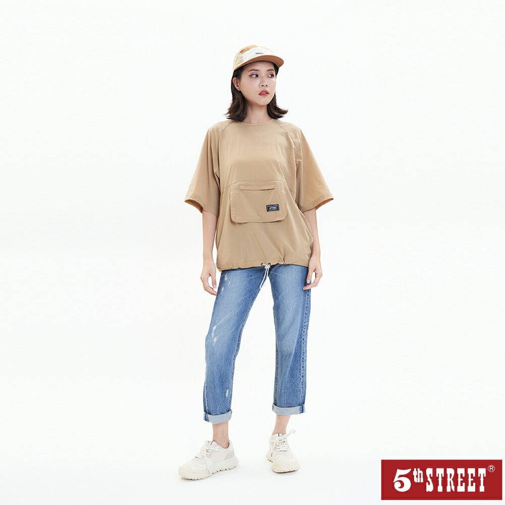 女高腰微鬆牛仔窄管褲-石洗綠(瞬乾極綿)【5th STREET】