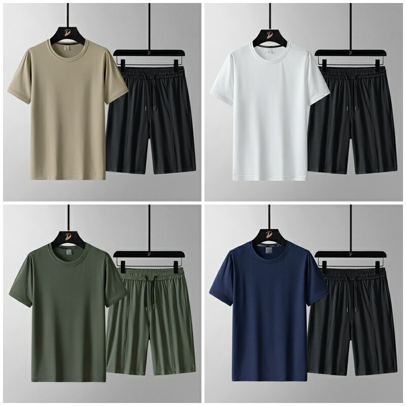 現貨+預購 男涼感休閒套裝短袖褲裝夏季速乾透氣寬鬆運動套裝健身服兩件套-男裝7色74lg66【獨家進口】【米蘭精品】