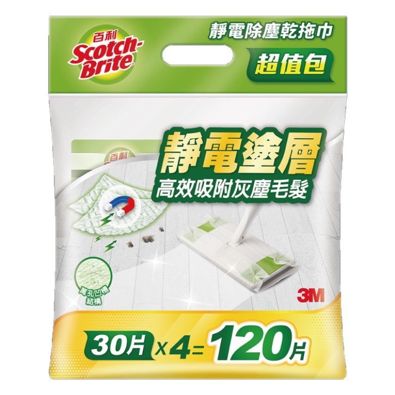 3M 百利靜電除塵乾拖巾超值包(30張/包；4包/袋) [大買家]