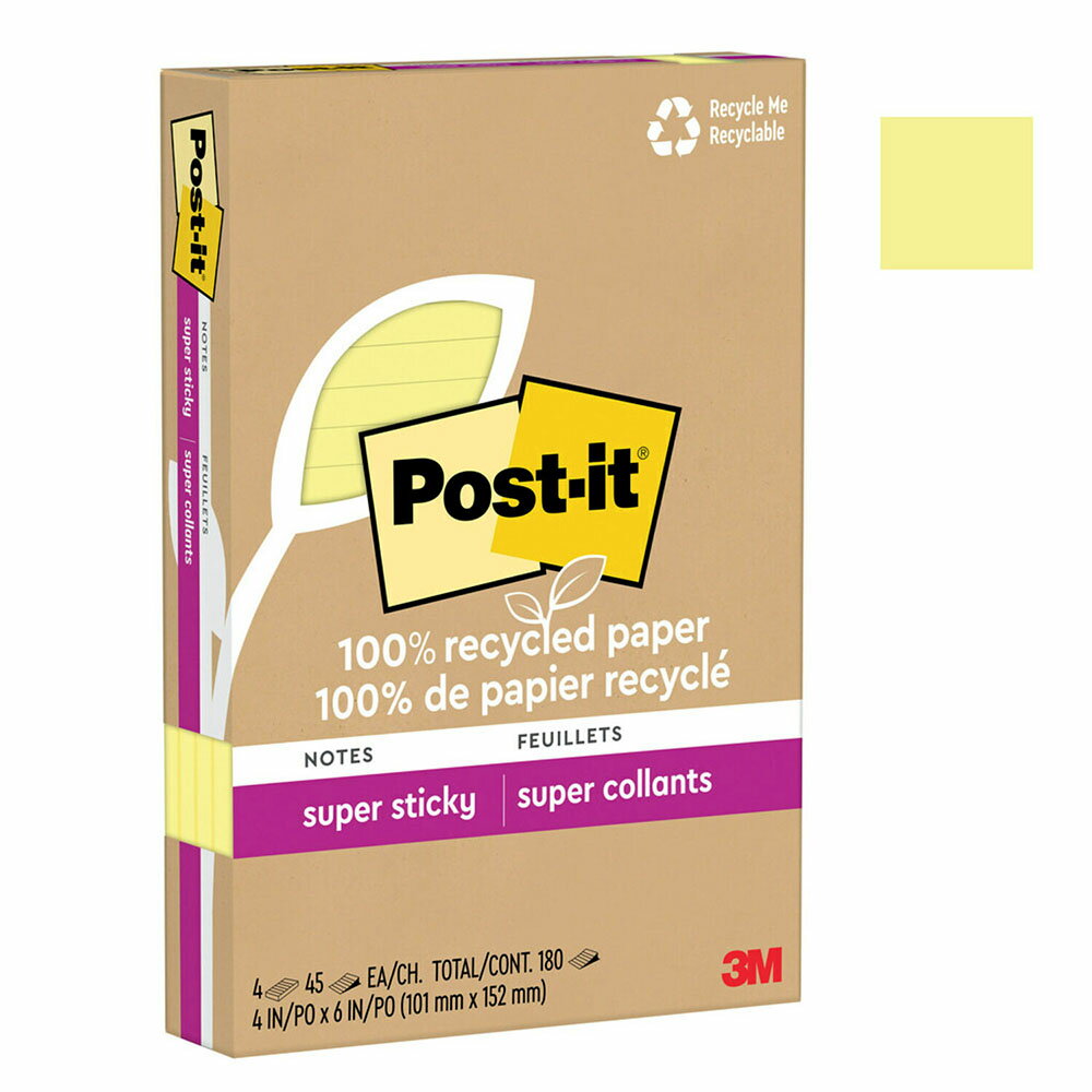 3M Post-it 利貼 狠黏 環保橫格便條紙 101x152mm（45張 /本）黃色4本 /盒 4621R-4SSCY