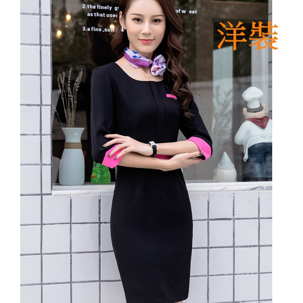 輕熟女風撞色五分袖OL包臀洋裝~上班/會議(不含綁脖絲巾)[8A080-PF]灰姑娘