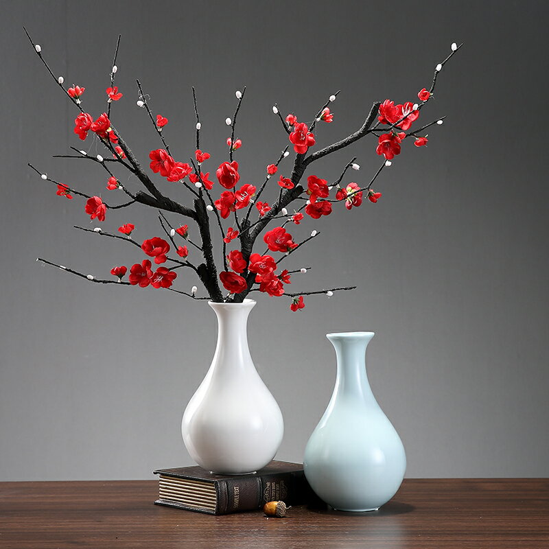 新中式裝飾花瓶擺件白色客廳現代簡約插花仿真花干花禪意輕奢復古