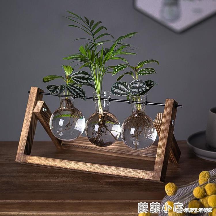 樂天精選~玻璃花瓶擺件客廳插花裝飾現代水培器皿綠蘿桌面水養植物創意簡約-青木鋪子