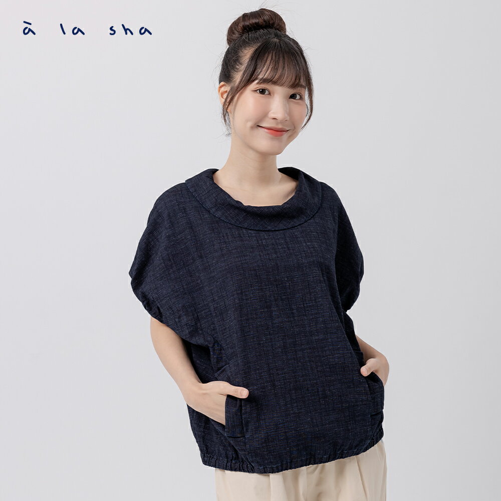 a la sha 牛仔落肩抽繩上衣