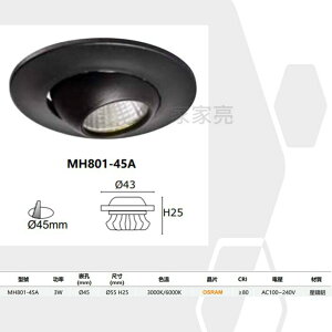 (A Light) MARCH 3W 4.5cm LED 櫥櫃崁燈 採用 OSRAM 晶片 白光 黃光 櫥櫃 崁燈 80145A