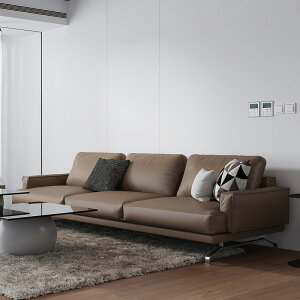 沙發小戶型客廳意式極簡風頭層牛皮棕色黑色三人組合羽絨沙發
