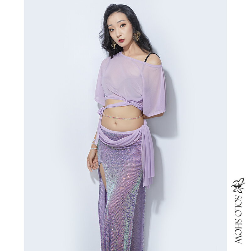 華麗獨秀肚皮舞練功服2021春夏新款亮片飄紗裙舞蹈演出表演服套裝
