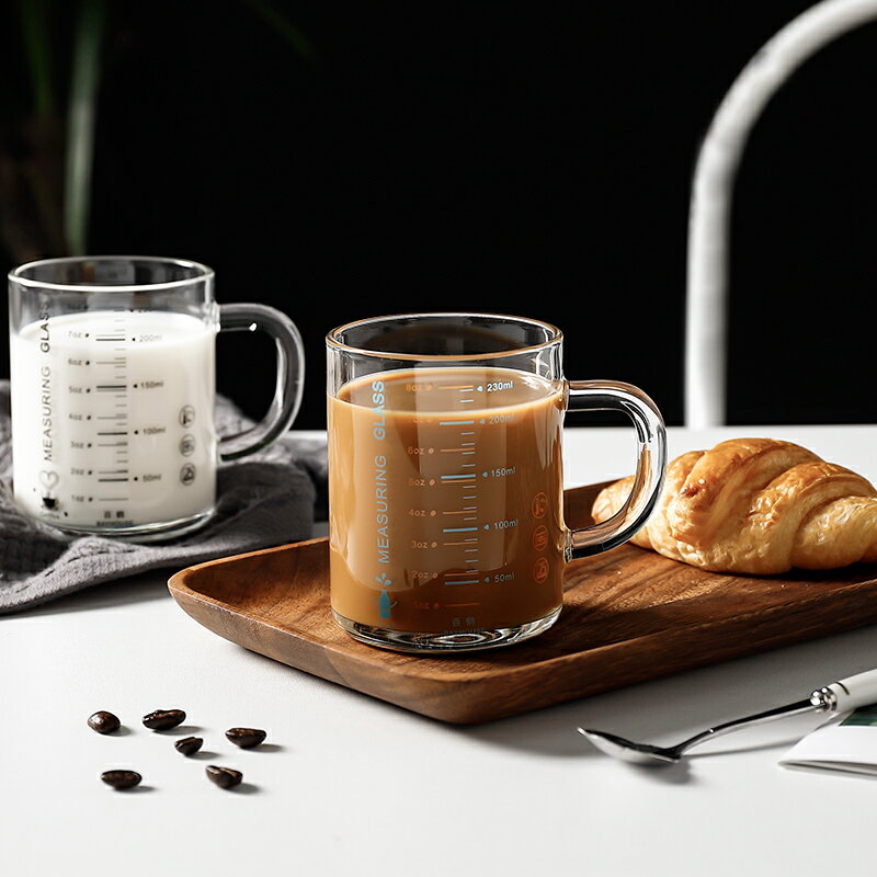 刻度牛奶杯 250ml咖啡杯馬克杯早餐杯燕麥杯可微波爐透明玻璃杯子