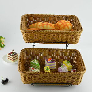 歐式創意雙層面包籃子糕點筐水果托盤兩層食品籃自助甜品展示筐架
