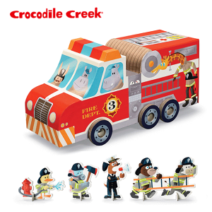 《美國Crocodile Creek》汽車造型拼圖玩樂組-消防局(24片)