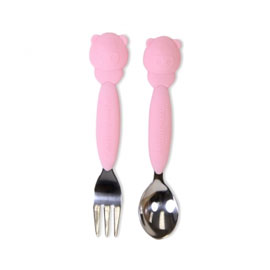 【加拿大MARCUS＆MARCUS 】動物樂園不鏽鋼叉匙餐具組-粉紅豬