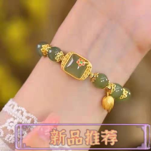 新中式方糖蓮花串珠手鏈女輕奢小眾設計精緻閨蜜手飾轉運珠送女友