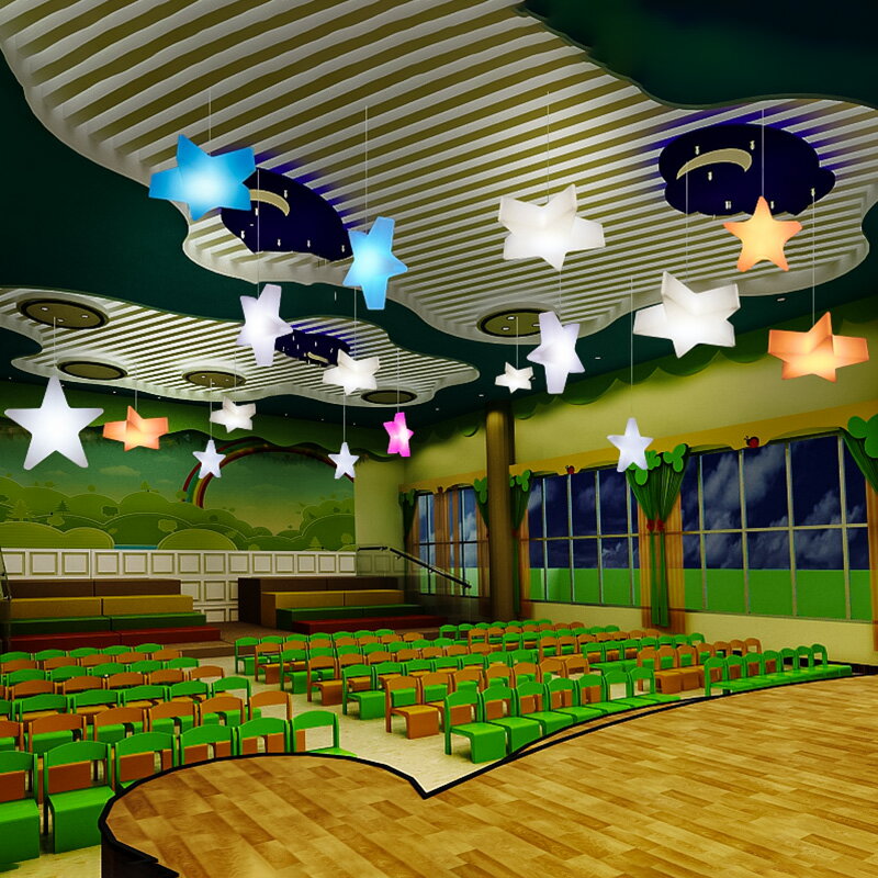 LED星星燈創意餐廳吊燈幼兒園五角星裝飾造型燈卡通兒童房小吊燈