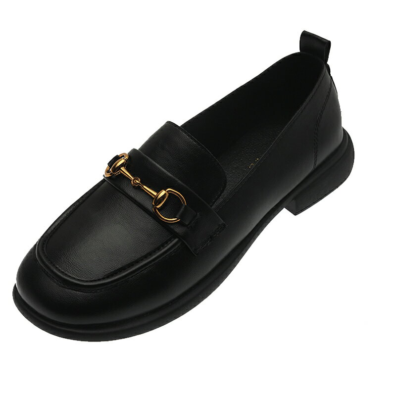 職業平底鞋軟底單鞋舒適久站不累鞋黑色工作鞋英倫風小皮鞋女軟皮 1