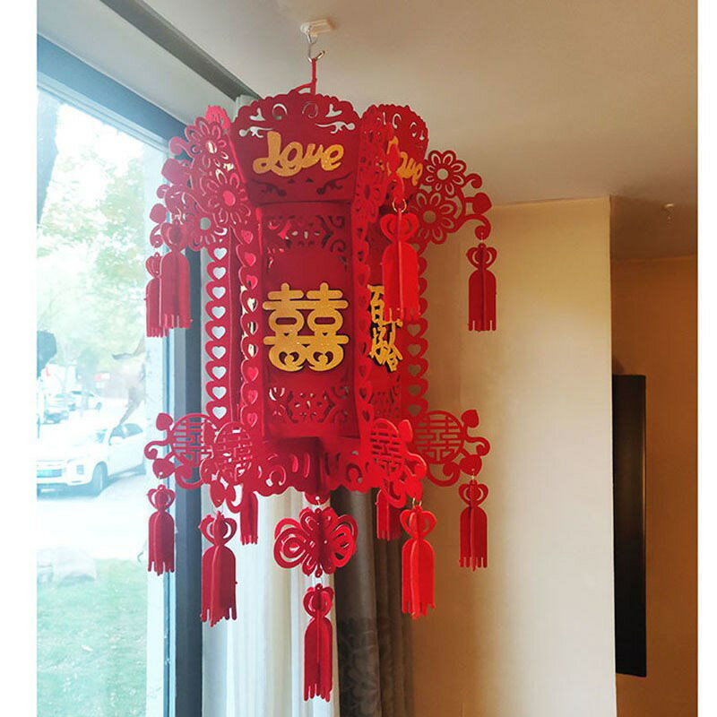 紅燈籠掛件大紅喜字燈籠結燈籠婚房佈置喜慶燈籠宮燈植絨