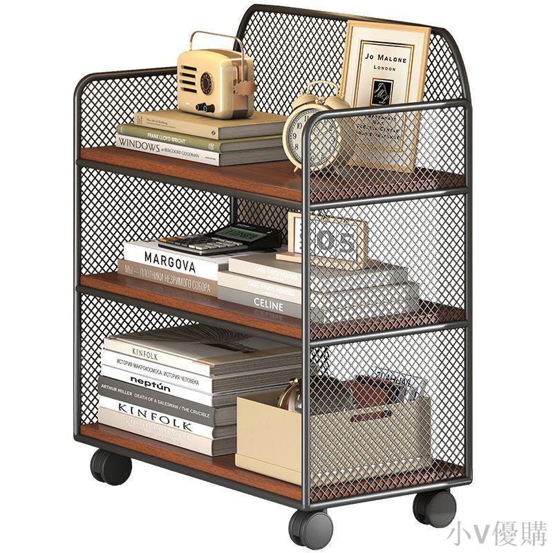 小V 桌下置物架書桌旁小書架可移動落地辦公桌邊學生書本書包收納滑輪