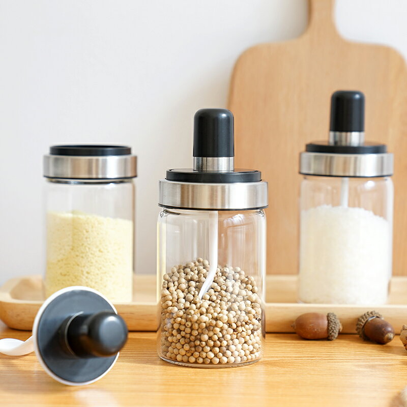 廚房鹽糖味精調料盒調味罐家用玻璃調料瓶套裝油壺透明防潮佐料盒1入