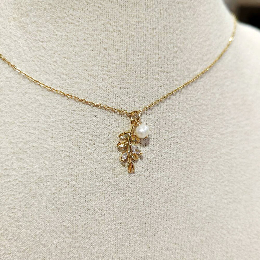 小時光x覓品竹北手作店-小金葉珍珠項鍊