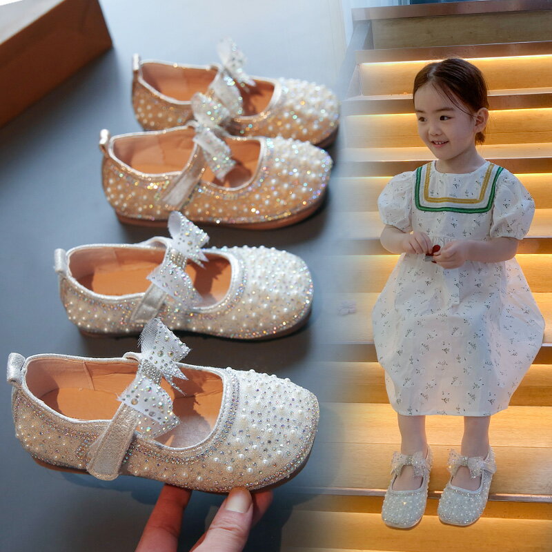 女童皮鞋春秋新款韓版女孩軟底水鉆公主鞋兒童洋氣寶寶單鞋子