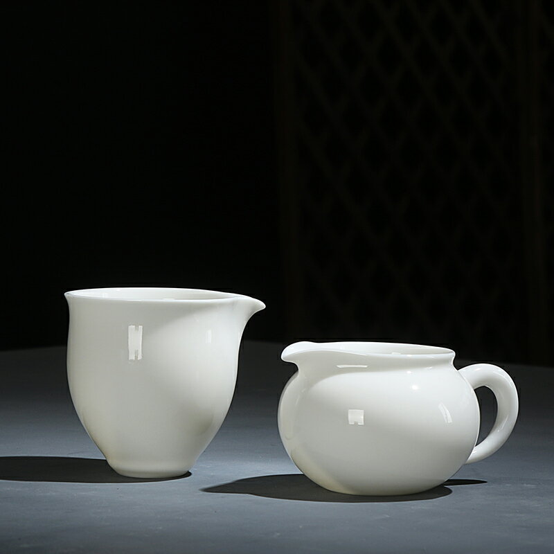 德化白瓷公道杯大號茶海分茶器功夫茶具配件公杯陶瓷茶濾套裝