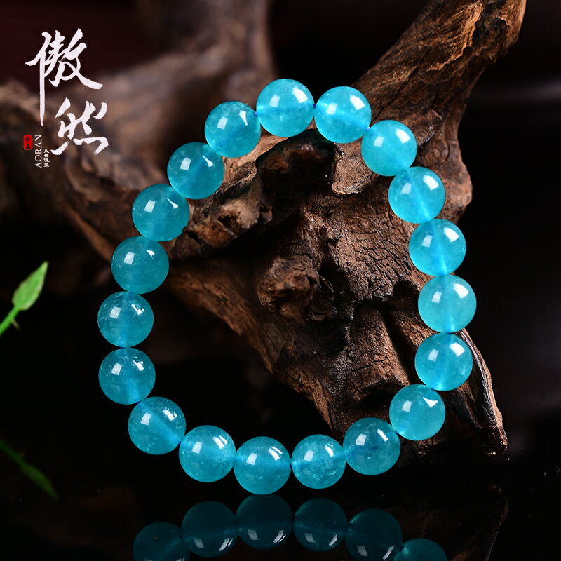 傲然冰種天河玉髓手鏈 亞馬遜石水晶手串 冰透藍手串冰糯質感