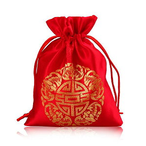 紅色囍字束口袋 抽繩喜糖袋 首飾禮物包 婚禮糖果禮品包裝袋 過年節慶裝飾
