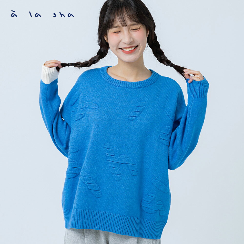 a la sha 立體緹花LOGO長袖毛衣 a la sha 立體緹花LOGO長袖毛衣