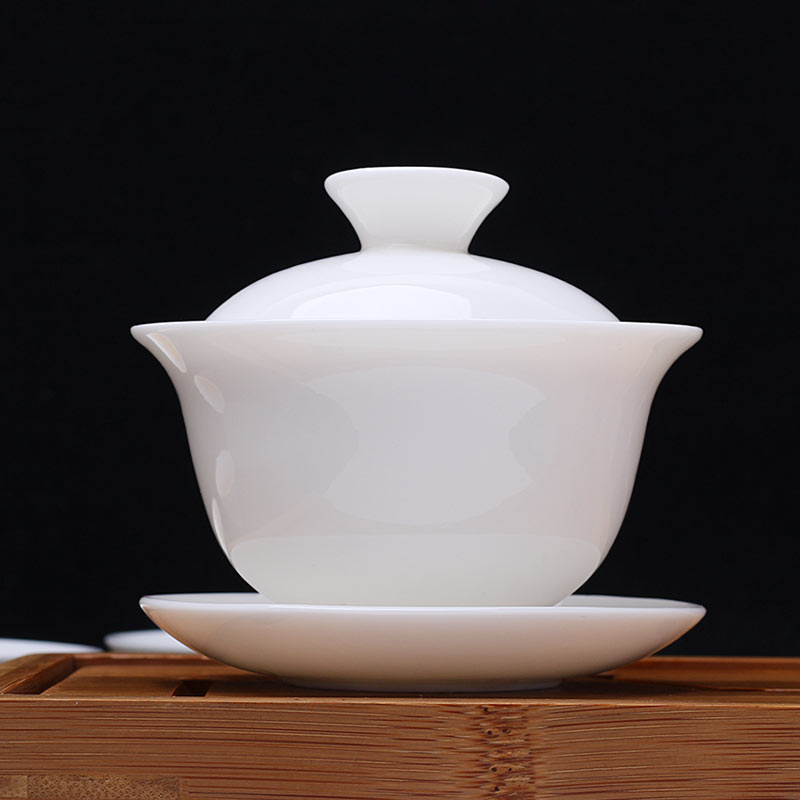 羊脂玉蓋碗茶杯泡茶碗茶具陶瓷三才大號帶蓋德化白瓷整套功夫套裝