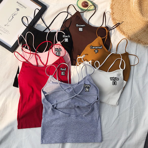 ANNAS 多色美背罩杯背心 長版美背爆乳胸墊細肩帶交叉露背條紋性感小可愛 顯瘦素面百搭彈性海邊比基尼 5