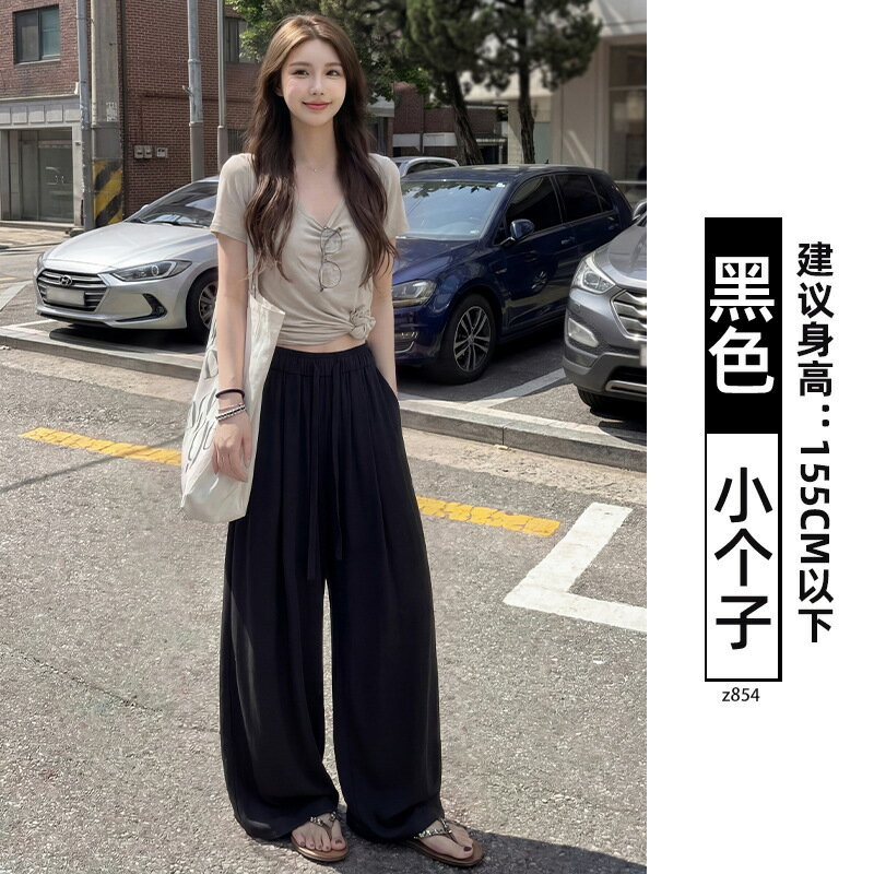 亞麻闊腿褲女夏季薄款藏青色防曬山本褲