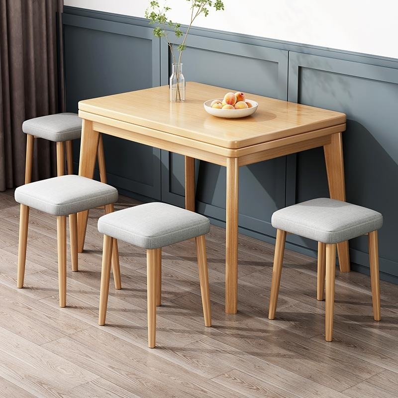 免運開發票 餐桌小戶型折疊桌實木腿飯桌現代簡約餐廳桌子可伸縮北歐家用方桌